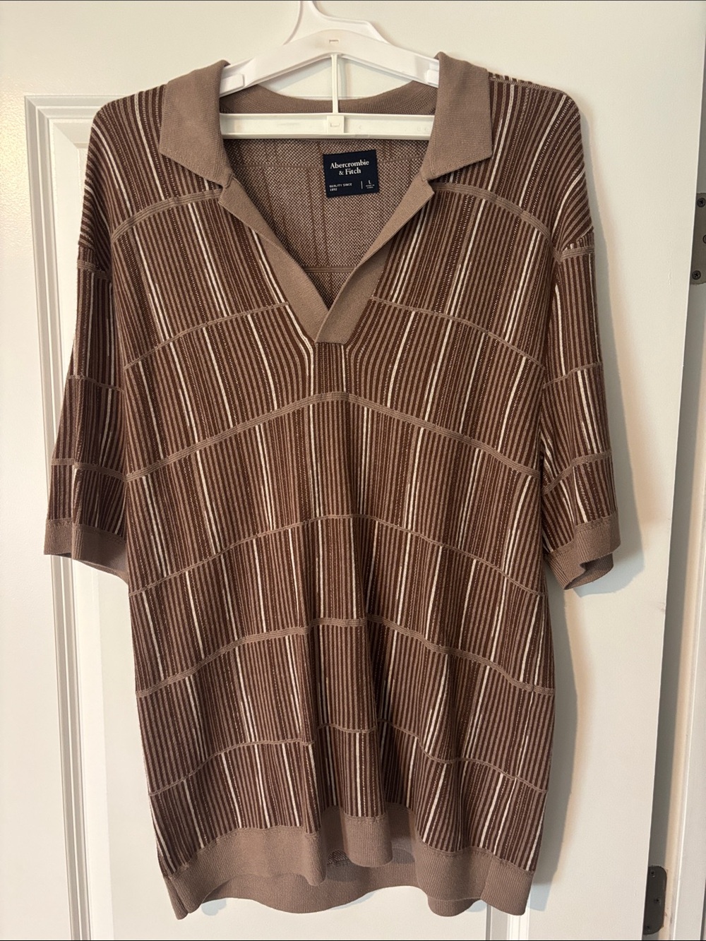 Abercrombie & Fitch Taupe Striped Knit Polo